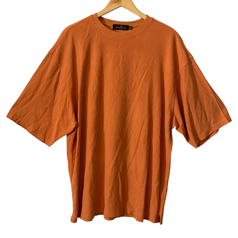 Bugatchi Uomo Mens XXL Burnt Orange Textured Knit Modal Rayon TShirt Relaxed Fit